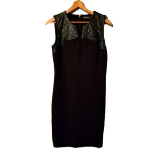 𝅺supertrash | LBD with Quilted Faux Leather Trim Mini Sheath Dress